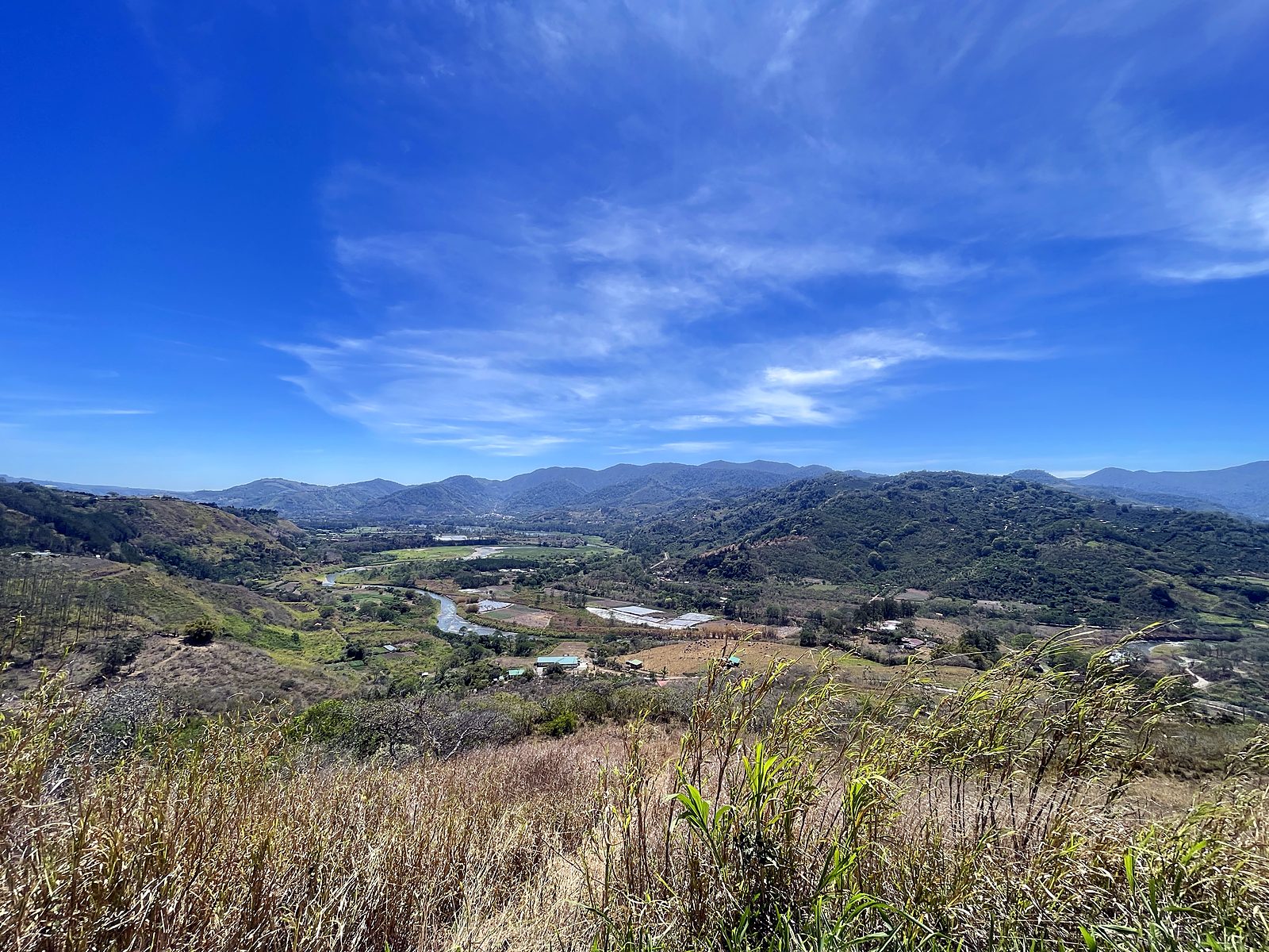 The green Orosi valley under a blue sky
