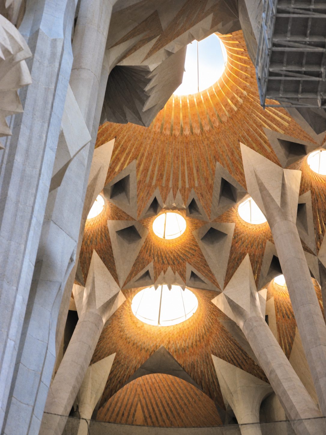 Looking up at the ceiling of the Sagrada Família