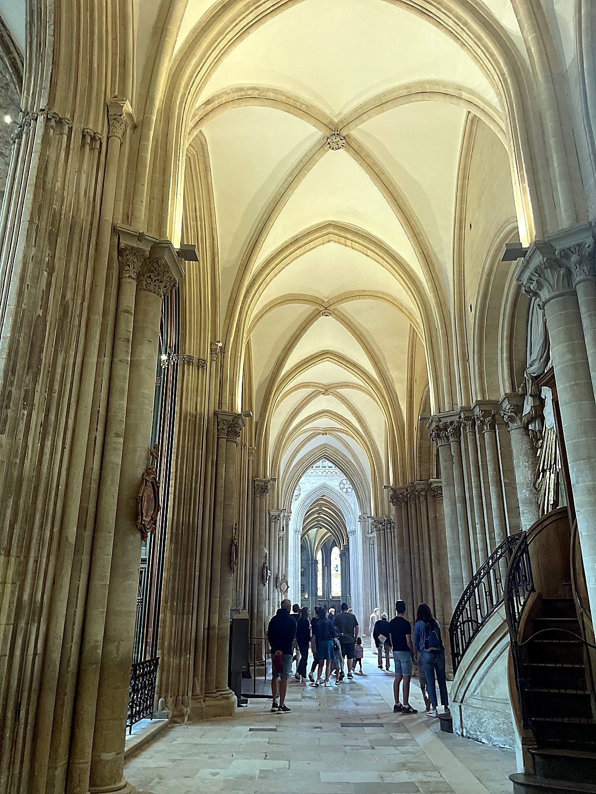The tall arches inside the Bayeux Cathedral