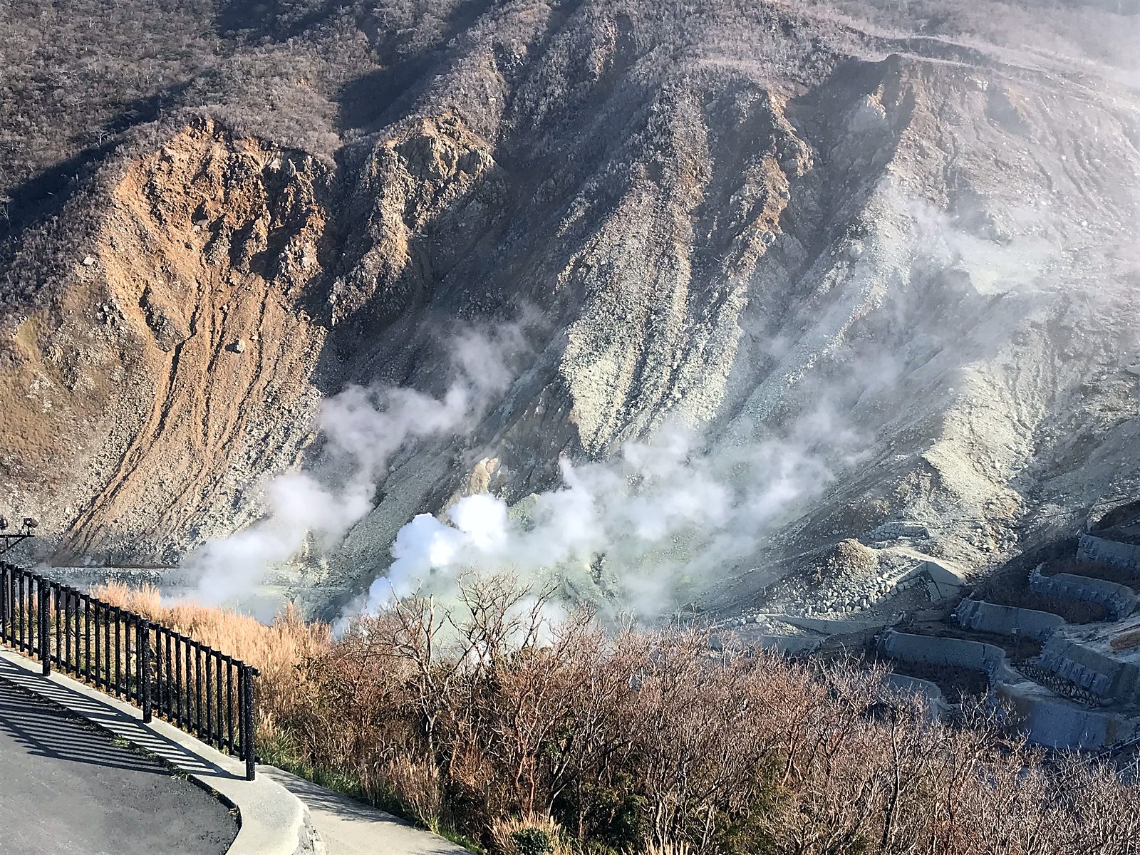 Volcanic steam rising from a valley in Hakone