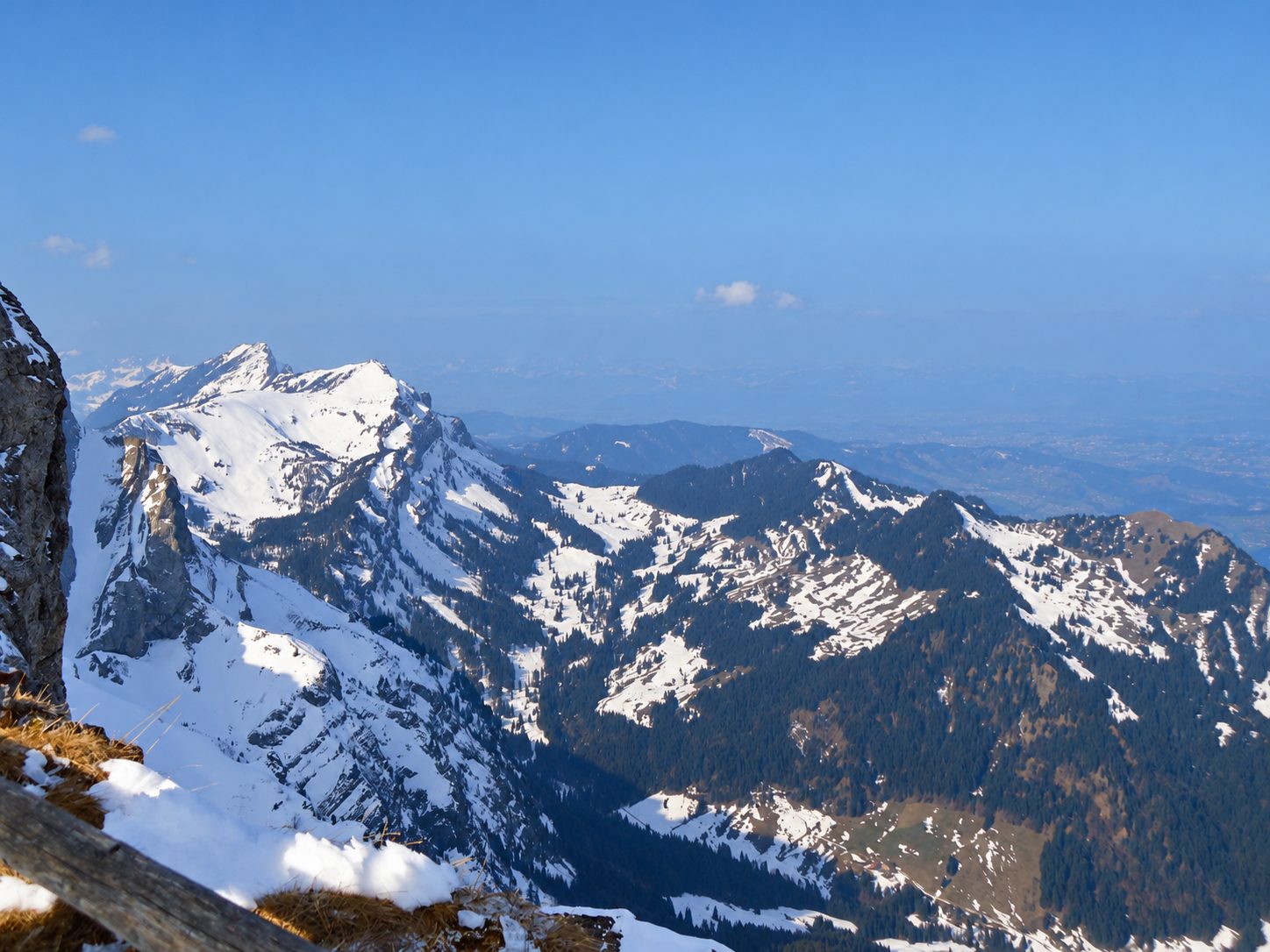 The snowy Swiss Alps seen from above