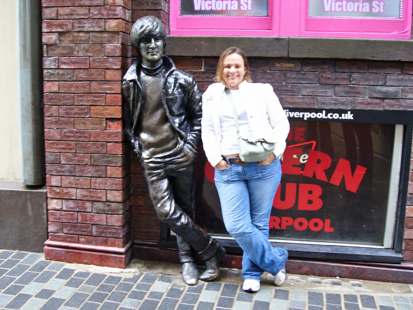 Yaz next to the John Lennon statue at the Cavern Club in Liverpool