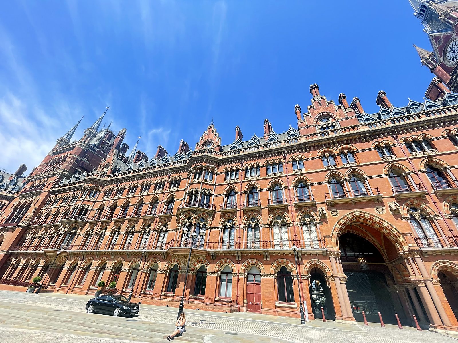 The red brick front of St. Pancras in London
